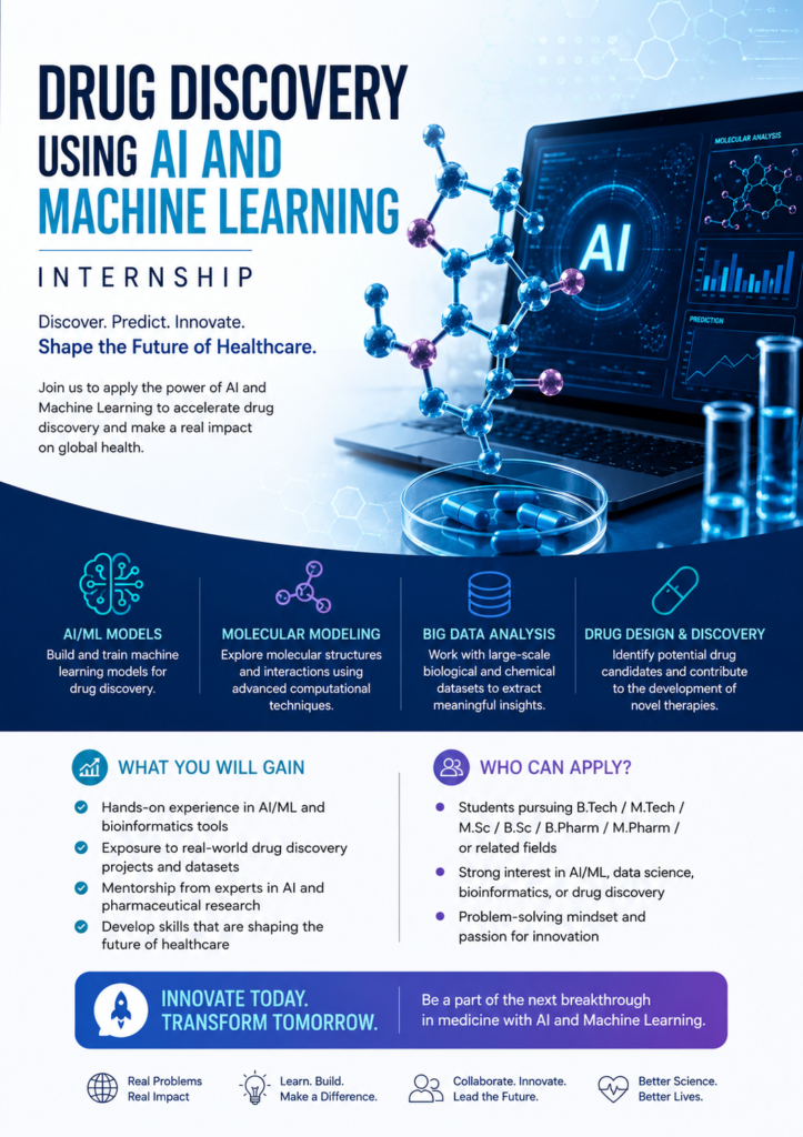 Drug Discovery using AI and Machine Learning Internship with real-world pharmaceutical AI projects
